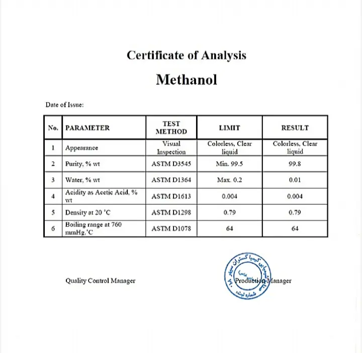 صادرات متانول الکل